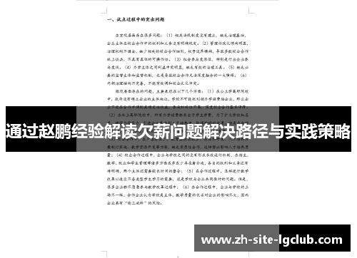 通过赵鹏经验解读欠薪问题解决路径与实践策略